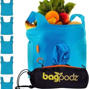 BagPodz Reusable Bag Set with Orange Zipper 5 blue bags New with tags never used